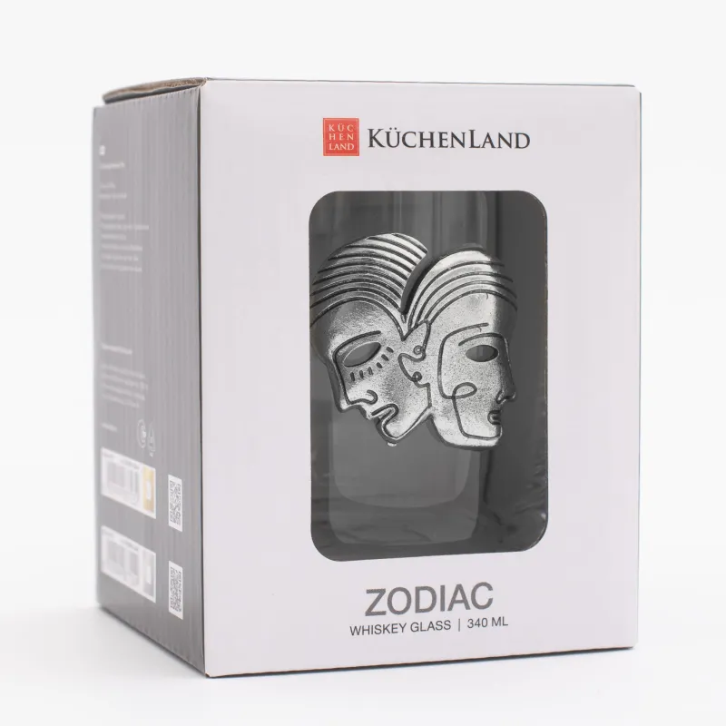 Стакан для виски, 10 см, 340 мл, стекло/металл, серебристый, Близнецы, Zodiac, image-5