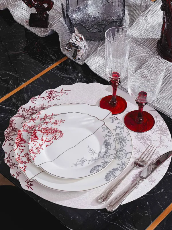 Тарелка обеденная, 29 см, фарфор N, белая, с серебристым кантом, Лошадь, Kairon horse, image-6