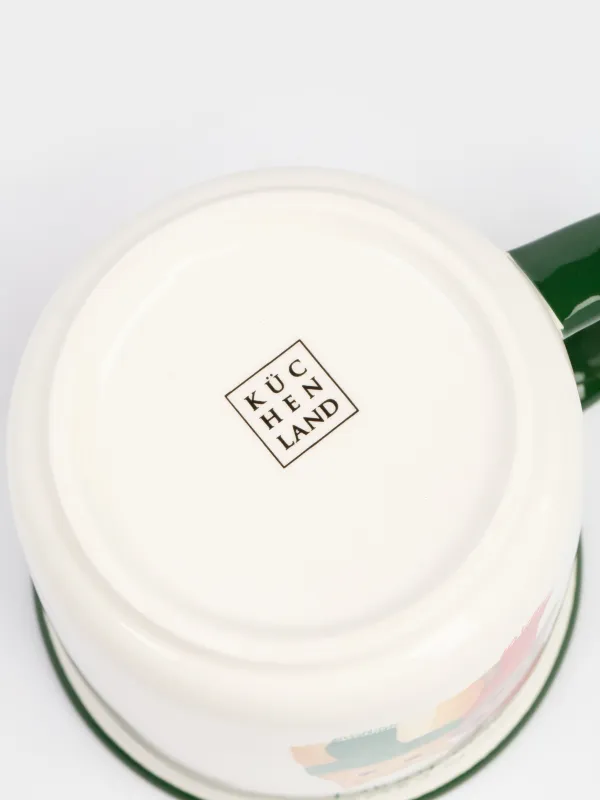 Кружка, 470 мл, керамика, бело-зеленая, Кот и собака в шарфах, Winter friends, image-3