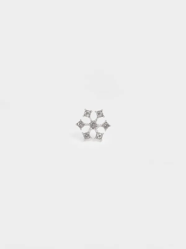 Серьги-пусеты, 1 см, 2 шт, металл/стразы, серебристые, Снежинка, Rime, image-2