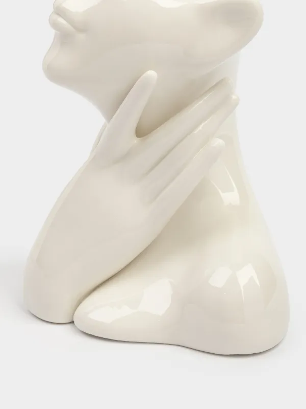 Подставка для косметических кистей, 12 см, фарфор P, белая, Руки на шее, Face, image-4