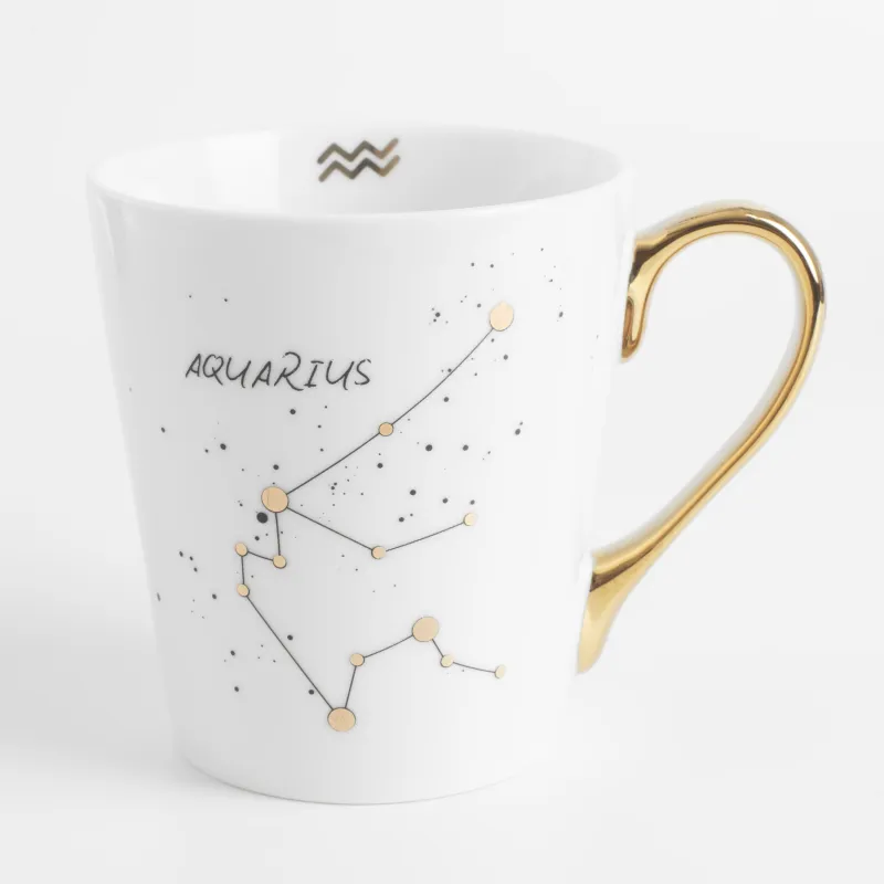 Кружка, 400 мл, фарфор N, молочно-золотистая, Водолей, Zodiac, image-0