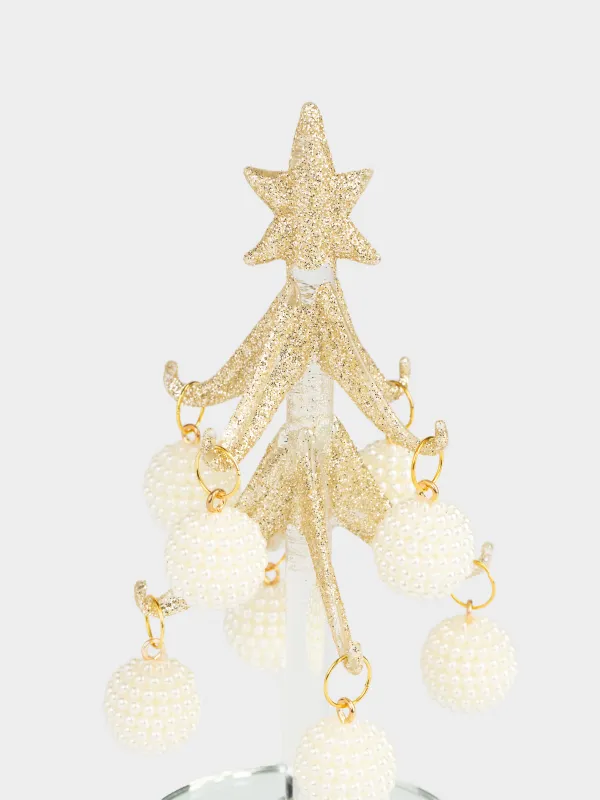 Статуэтка, 15 см, с подвесками, стекло, золотистая, Ель с шишками, Christmas vitreous, image-3