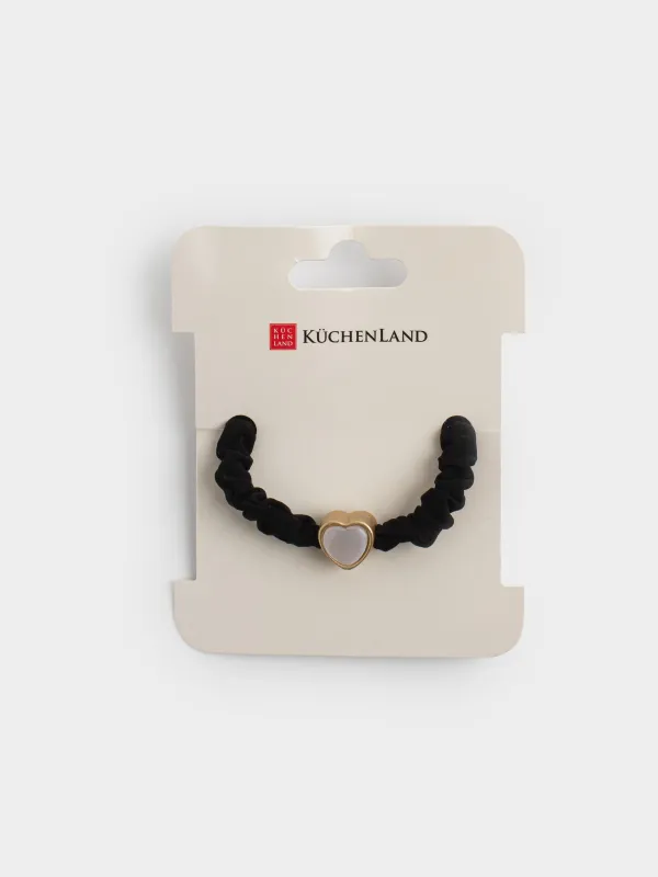 Резинка для волос, 6 см, сатин/пластик, черная, Сердце, Silk, image-3