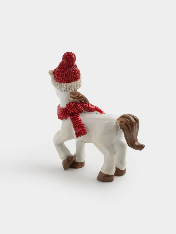 Статуэтка, 8 см, полирезин, молочная, Лошадка в шапке и шарфе, Horse christmas, image-5