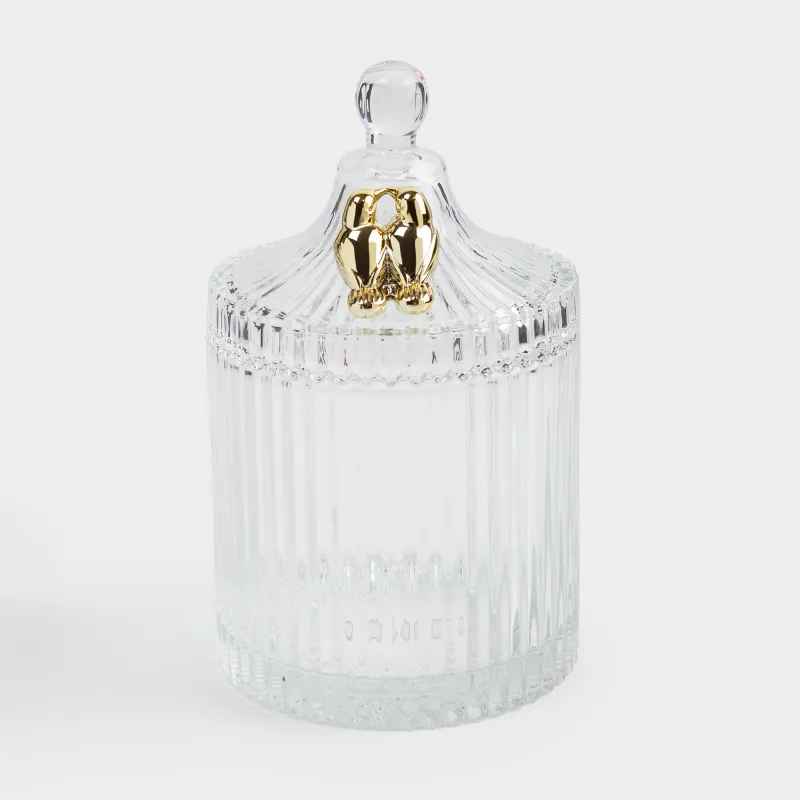 Емкость для хранения, 17х11 см, 500 мл, с крышкой, стекло Р/металл, Золотистые птицы, Selene