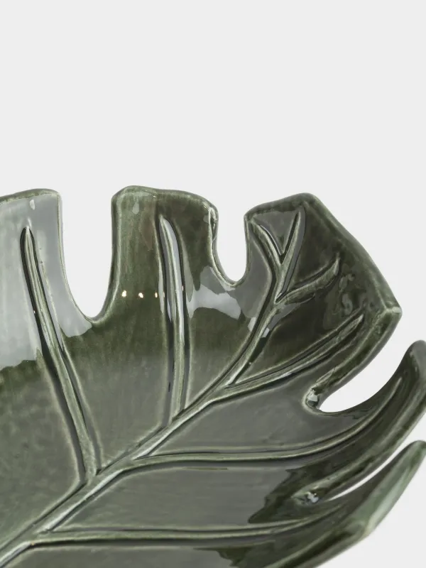 Блюдо декоративное, 19х16 см, керамика, зеленое, Лист монстеры, Tropical, image-6