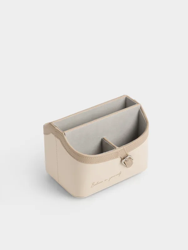 Органайзер для косметики, 19х15 см, вращающийся, 5 отд, искусственная кожа, бежевый, Beauty print, image-1