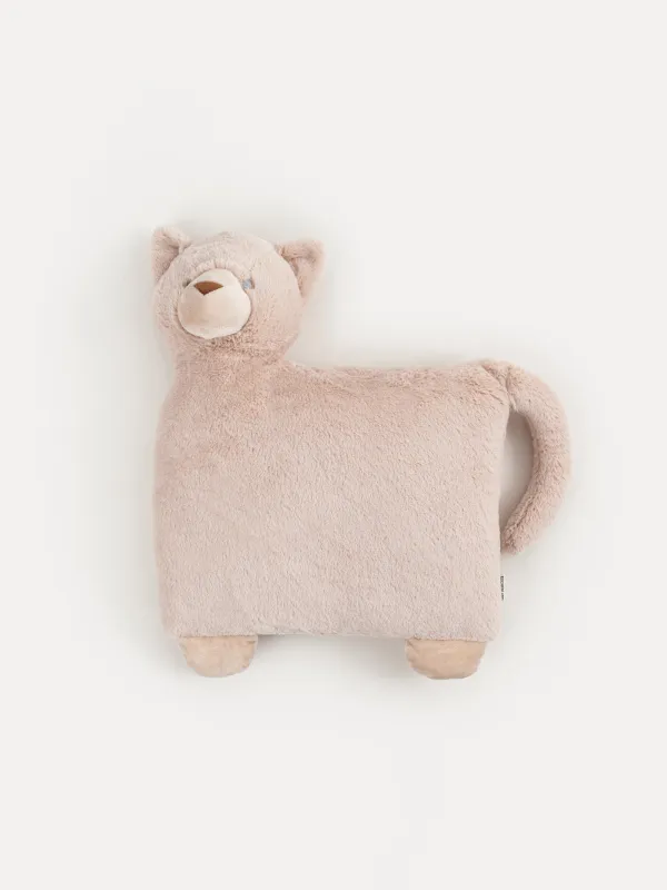 Плед с подушкой, 130х150 см, флис/плюш, бежевый, Кот, Plush animals, image-1