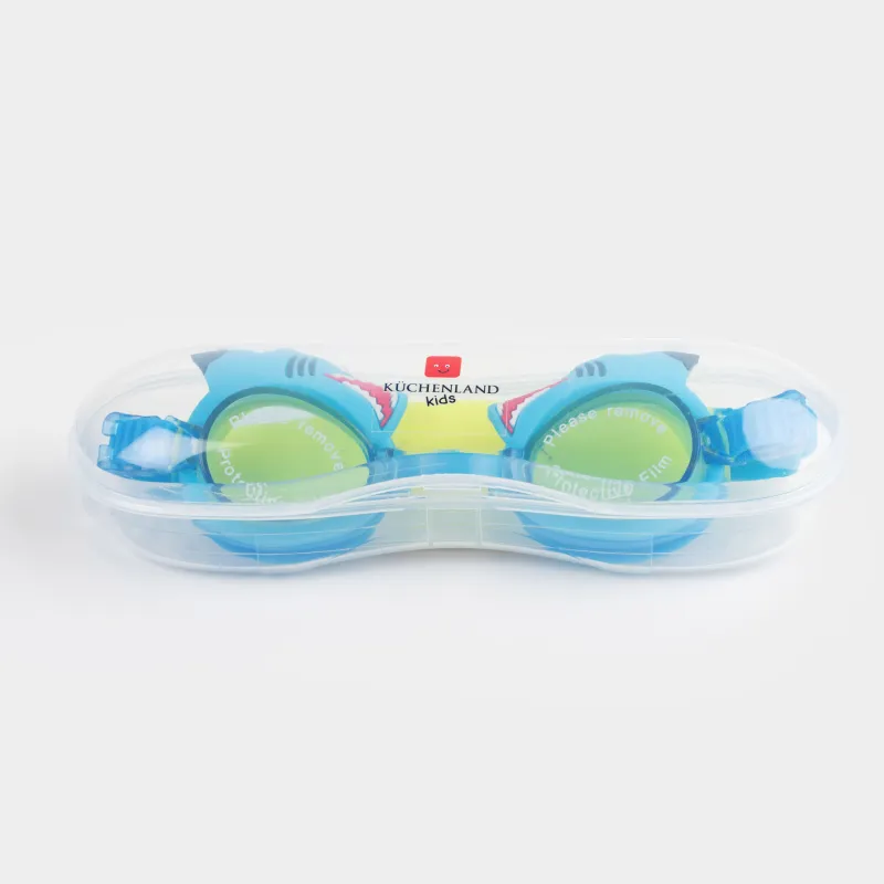 Очки для плавания, 18 см, в футляре, пластик/силикон, желто-синие, Акула, Swim, image-2