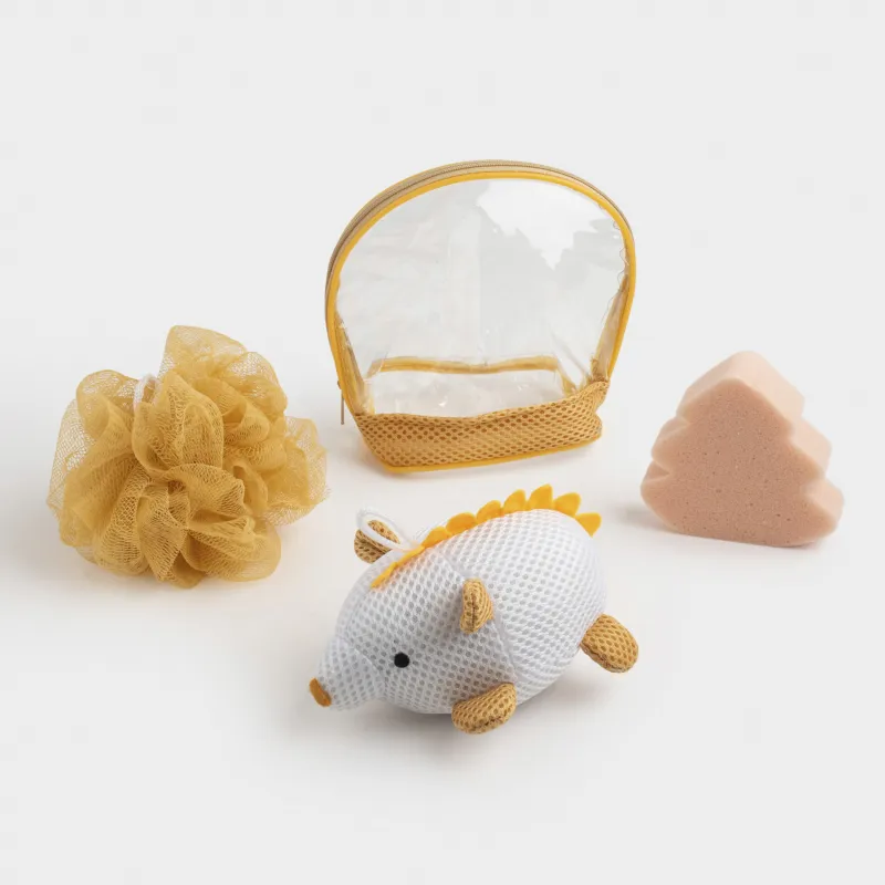 Набор для душа, 3 пр, детский, в косметичке, полиэстер, бежевый, Ежик, Friend spa