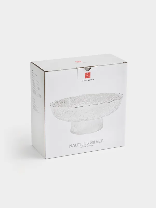 Ваза для фруктов, 20х8 см, на ножке, стекло, с серебристым кантом, Nautilus silver, image-5