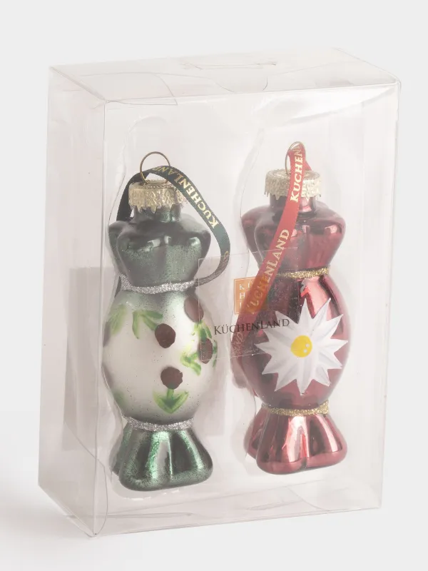 Набор елочных игрушек, 6 см, 2 шт, стекло, зеленый/красный, Конфета, Figure christmas, image-4