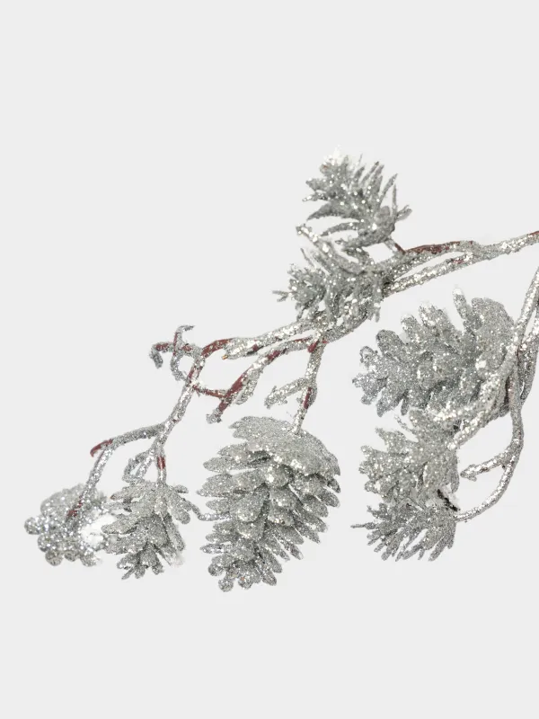 Ветка декоративная, 90 см, Серебристые шишки, Conifer delice, image-1