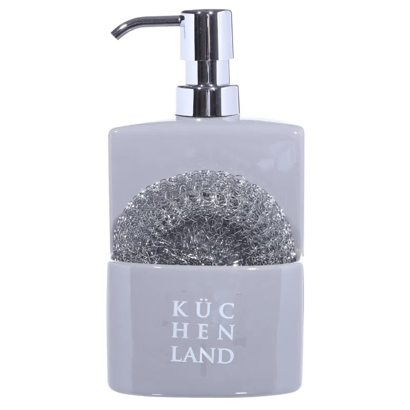 Диспенсер для моющего средства, 450 мл, органайзер, с губкой, керамика, серый, Keeping, image-0