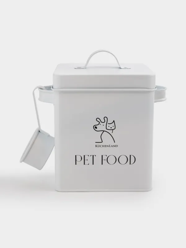 Контейнер для сухого корма, 2,5 л, с ложкой, металл, бежевый, Кот и Пес, Animals keep, image-0