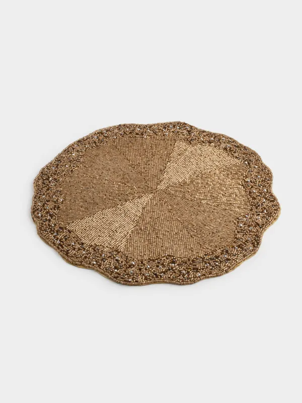 Салфетка под приборы, 36 см, бисер, круглая, золотистая, Волнистые края, Art beads, image-1