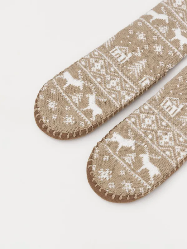 Тапочки-носки женские, домашние, акрил/полиэстер, бежево-молочные, Hot winter, image-2