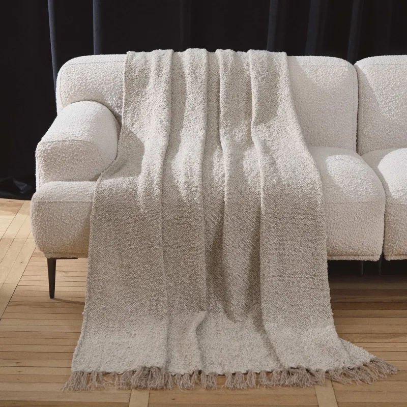 Плед, 130х170 см, с бахромой, полиэстер, песочно-молочный, Nordkap