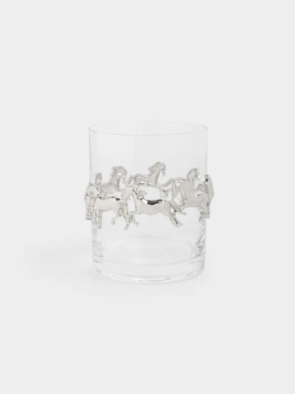 Стакан для виски, 10 см, 250 мл, стекло/металл, Серебристые лошади, Elegant horse, image-0