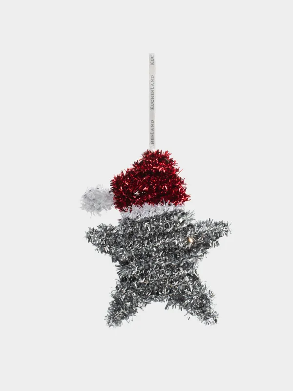 Игрушка елочная, 16 см, мишура/пластик, серебристо-красная, Звезда, Tinsel christmas, image-1