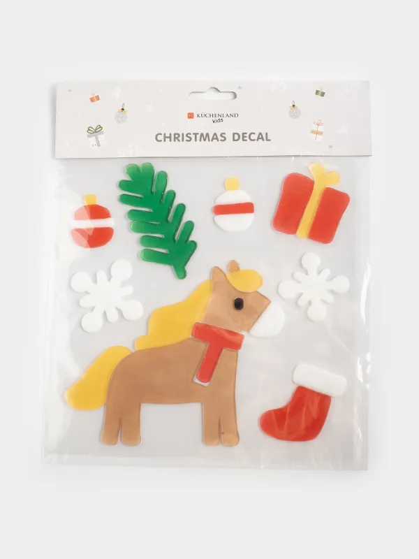 Набор наклеек, 19х19 см, многоразовые, термопластик, Лошадка, Christmas decal, image-1