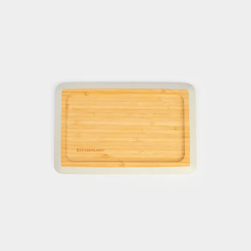 Блюдо, 24х16 см, бамбук, прямоугольное, серый кант, Bamboo soft