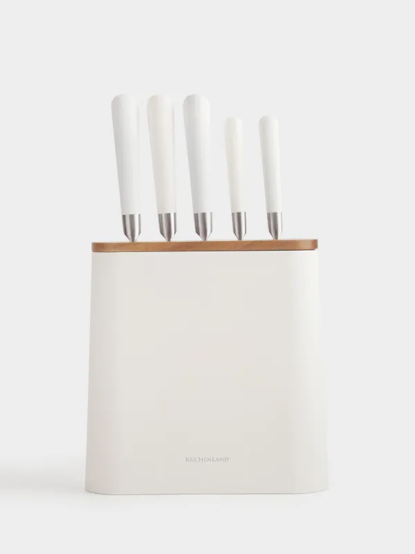 Набор ножей, 5 пр, в подставке, сталь/пластик, молочный, Clarent, image-2