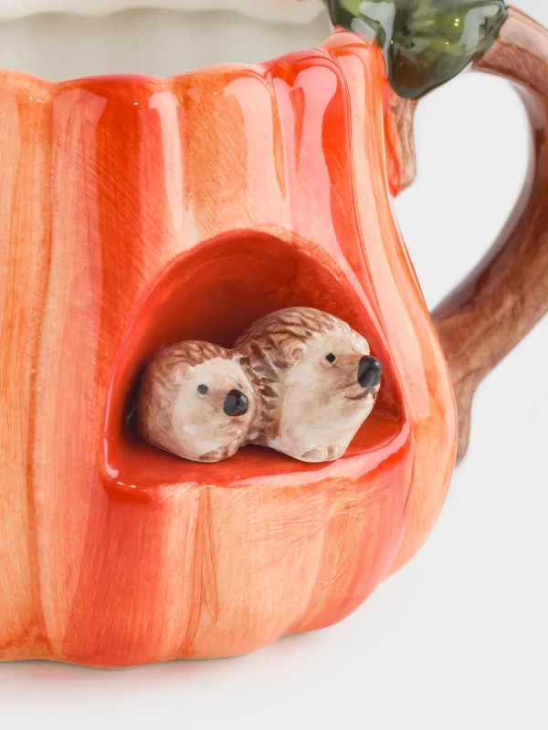 Кружка, 450 мл, керамика D, оранжевая, Ежи, Forest symphony, image-1