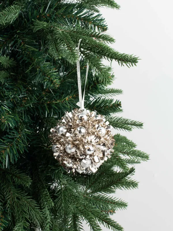 Игрушка елочная, 9 см, мишура/пластик, шампань, Шар с шариками, Tinsel christmas, image-1