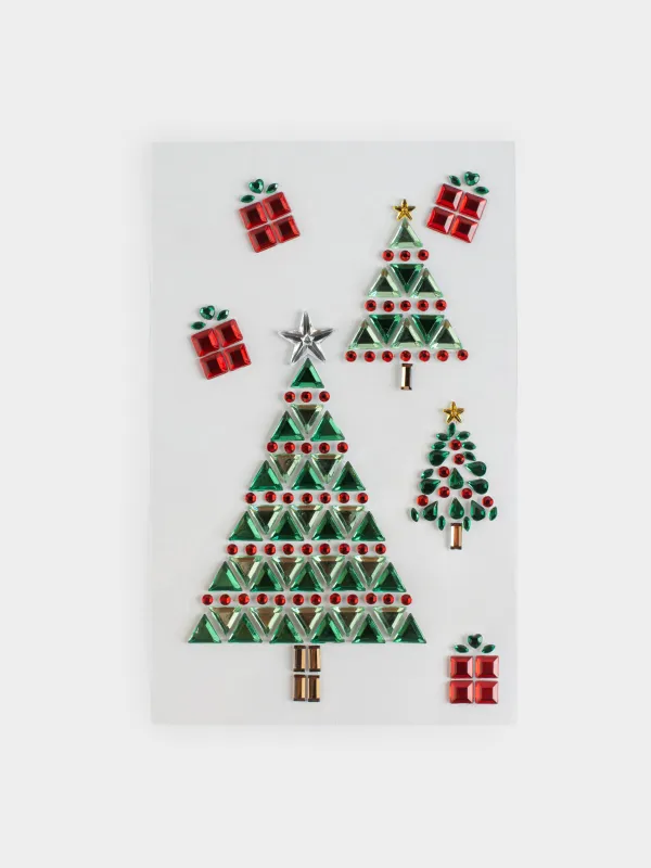 Набор наклеек, 9х17 см, одноразовые, ПВХ, Елки, Christmas decal, image-0