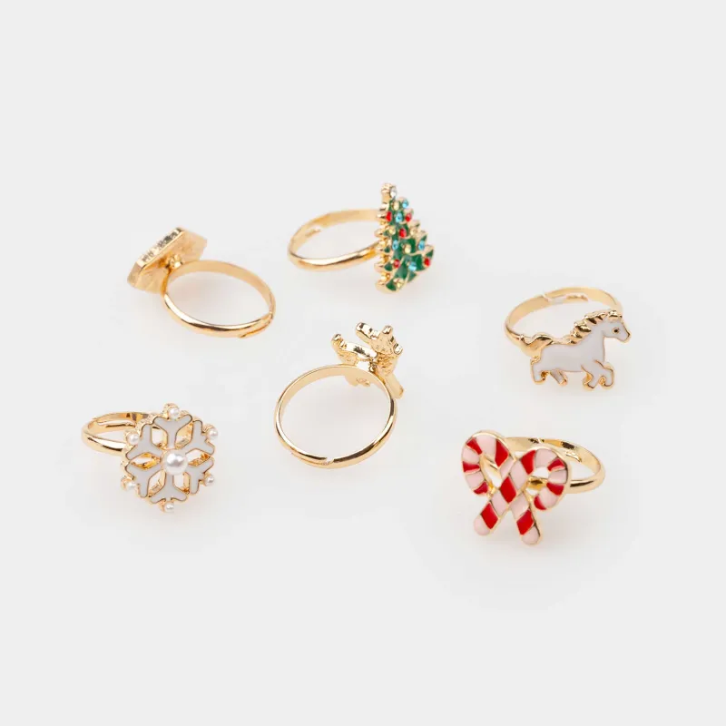 Набор колец, единый размер, 6 шт, детский, металл, Новый год, Jewelry christmas