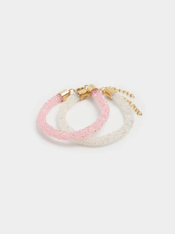 Набор браслетов, 8 см, 2 шт, белый/розовый, Кристаллы, Jewelry, image-3
