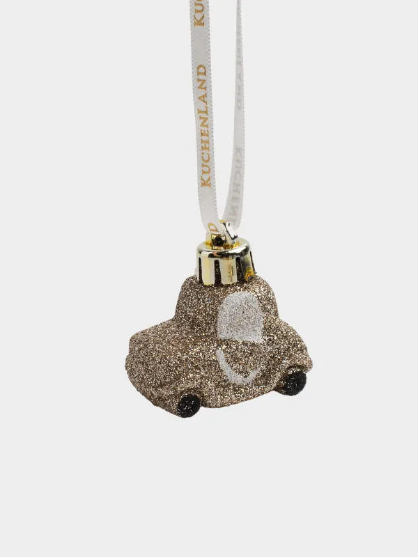 Игрушка елочная, 4х4 см, пластик, с блестками, шампань, Машина, Figure christmas, image-0