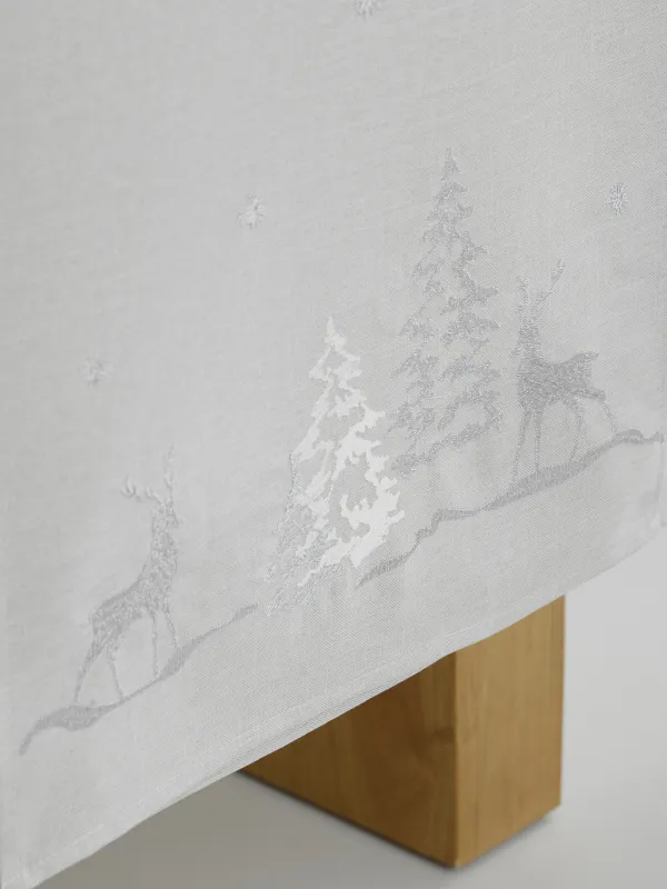 Дорожка настольная, 40х160 см, полиэстер, светло-серая, Олени и ели, Forest fawn, image-6