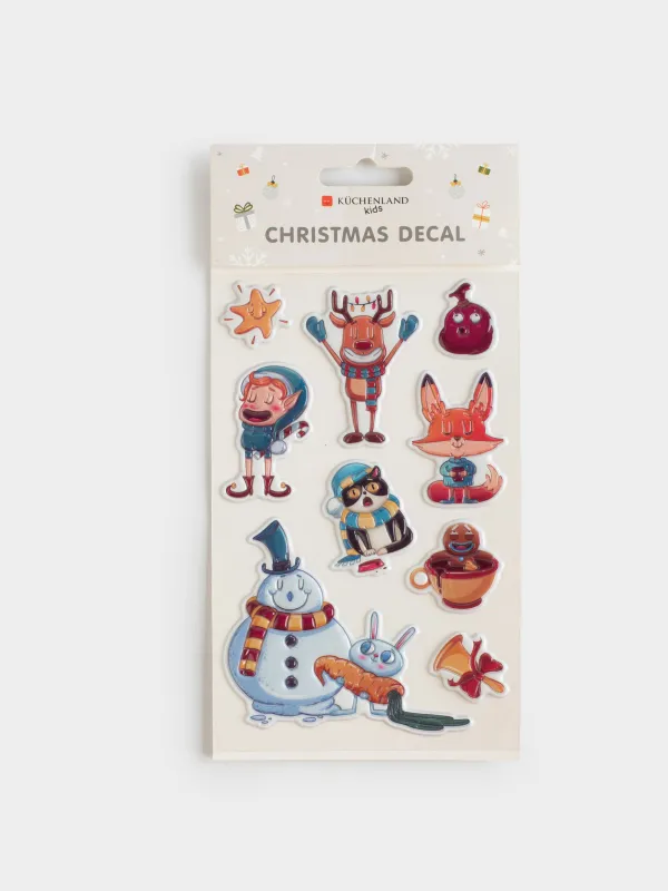 Набор наклеек, 10х16 см, многоразовые, ПВХ, Новогодние герои, Christmas decal, image-4