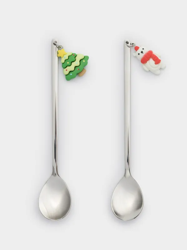 Ложка десертная, 14 см, 2 шт, сталь/пластик, Медвежонок/Елка, Funny friends, image-1