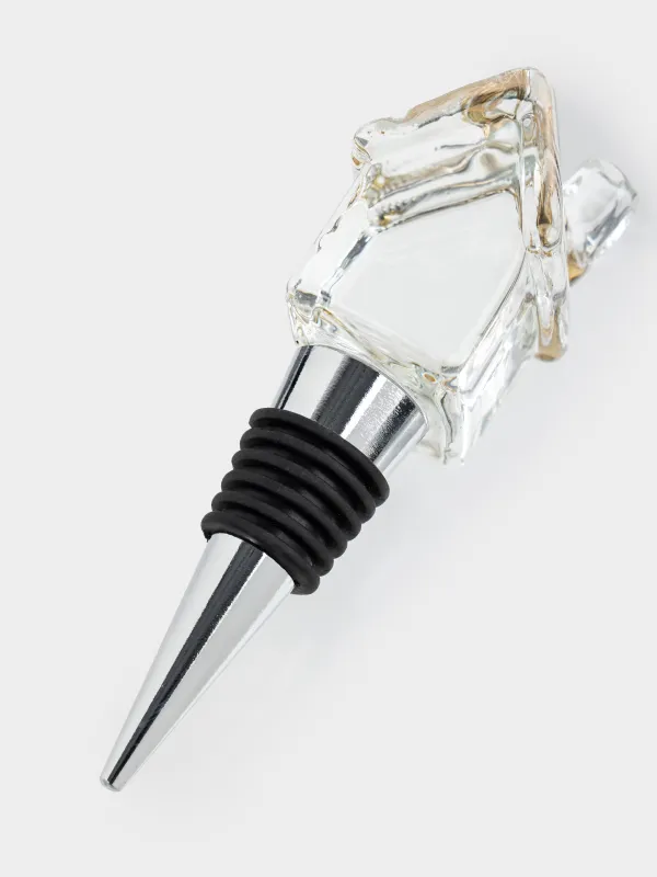 Пробка для винной бутылки, 11 см, сталь/стекло, золотистая, Домик, House shape, image-1