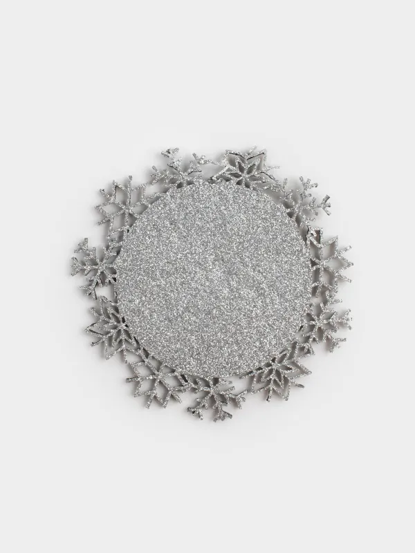 Подставка под кружку, 12 см, 2 шт, фигурная, фетр, серебристая, Снежинки, Felt mat, image-1