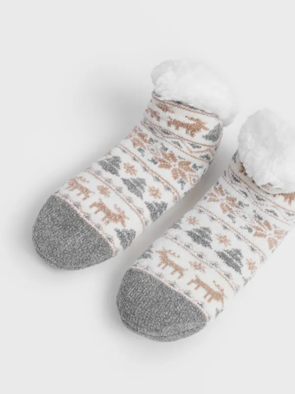 Носки домашние, молочные, Hot winter, image-1