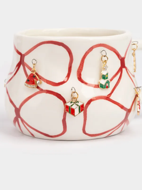 Кружка, 470 мл, с подвесками, керамика D/металл, белая, Банты, Christmas, image-3