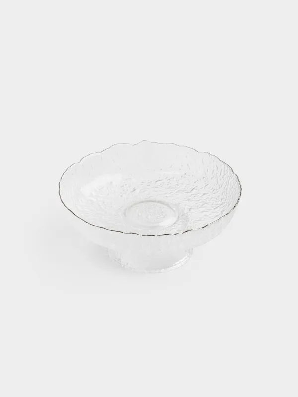 Ваза для фруктов, 20х8 см, на ножке, стекло, с серебристым кантом, Nautilus silver, image-2