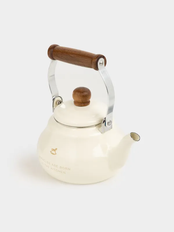 Чайник, 1,2 л, металл эмалированный/дерево, молочный, Лошадь, Enamel, image-2