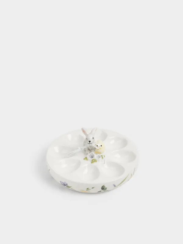 Блюдо пасхальное, 19х10 см, 8 отд, керамика D, молочное, Кролик и цыпленок в цветах, Easter, image-3