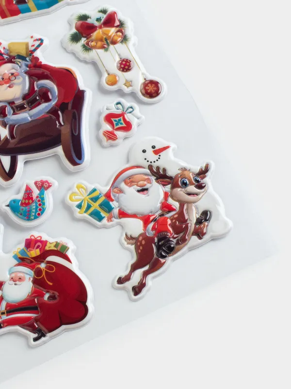 Набор наклеек, 10х16 см, многоразовые, ПВХ, Новогодний праздник, Christmas decal, image-3