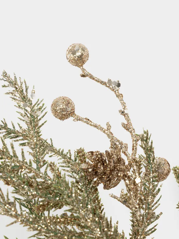 Ветка декоративная, 80 см, Золотистые ветви с шишками, Champagne decor, image-1