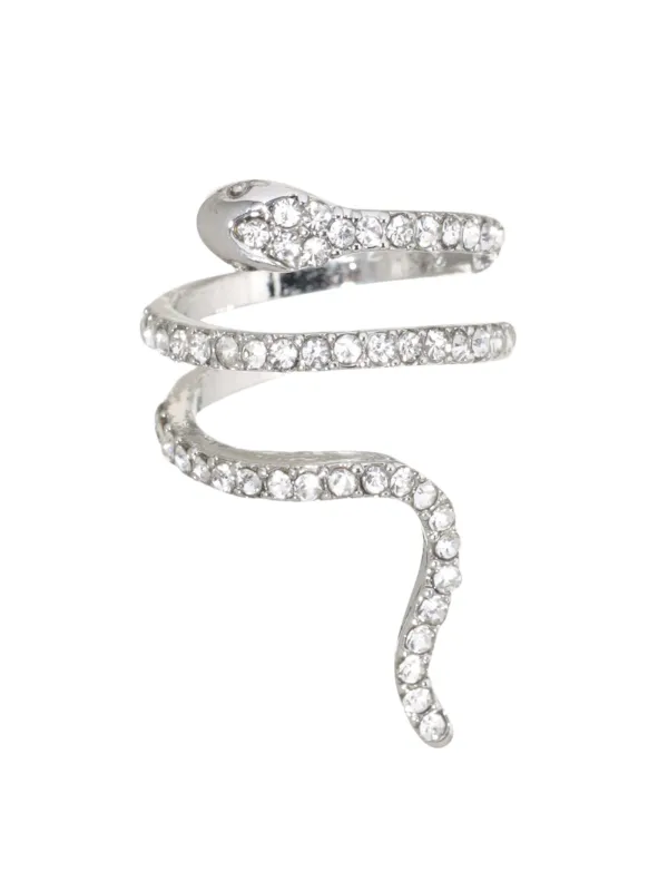 Кольцо, р. S-M, единый размер, металл/стразы, серебристое, Змея, Jewelry crystal, image-0