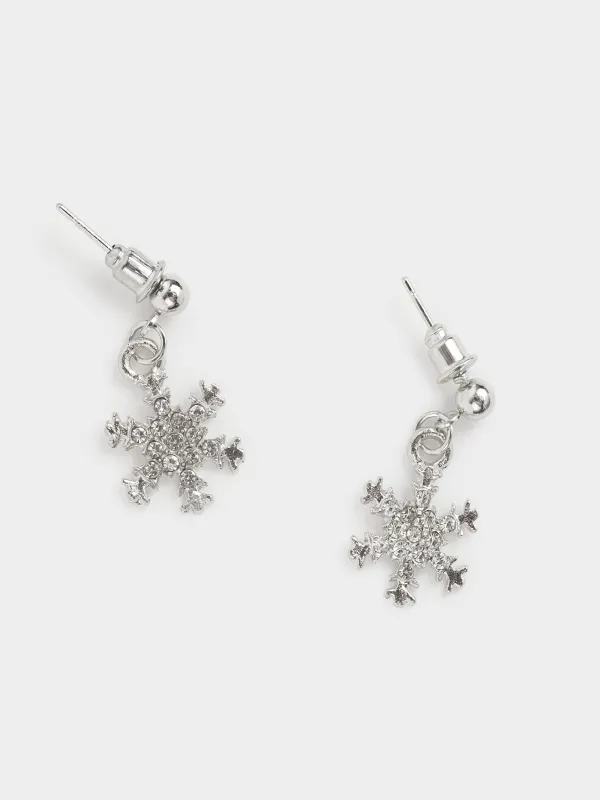 Серьги-пусеты, 2 см, 2 шт, металл/стразы, серебристые, Ажурная снежинка, Rime, image-0