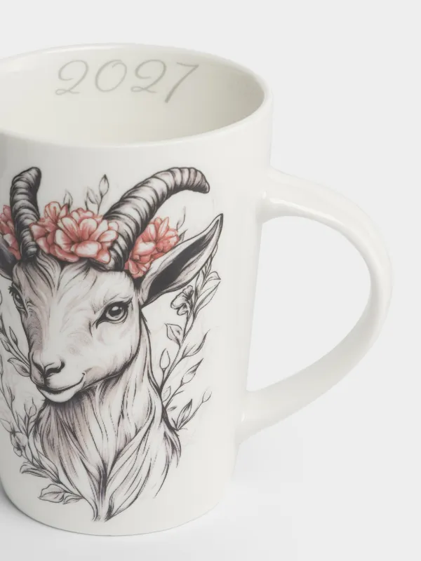 Кружка, 420 мл, Коза в венке, Goat in flowers, image-2