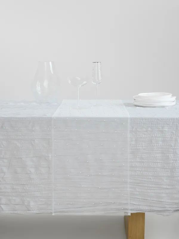 Дорожка настольная, 40х160 см, полиэстер/пластик, белая, Жемчужины, Pearl Antarctica, image-1